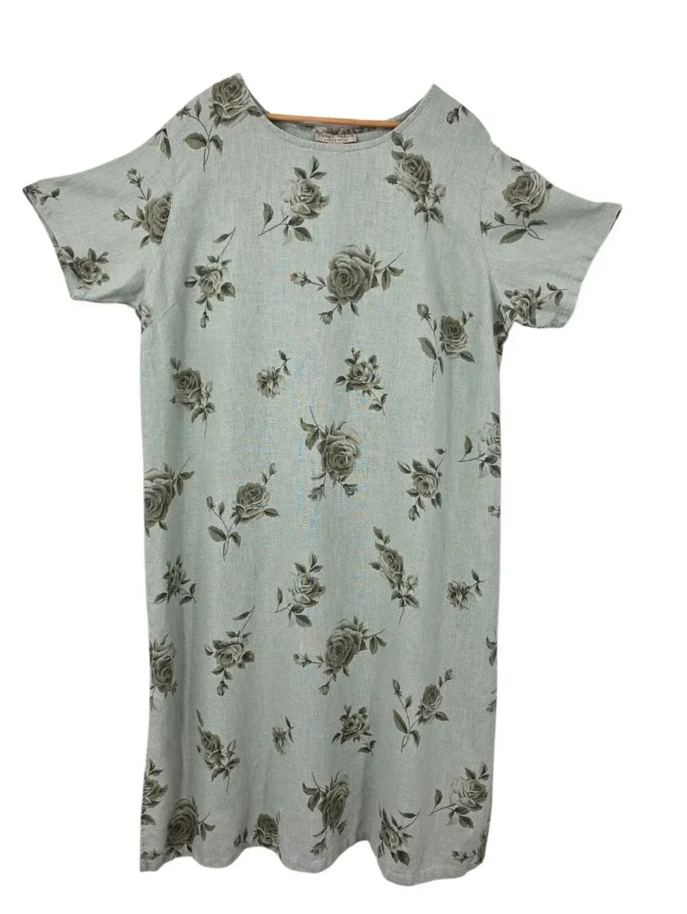 Vintage Linen Short Sleeve Dress in Floral Sage Green Women's Plus Size 3XP